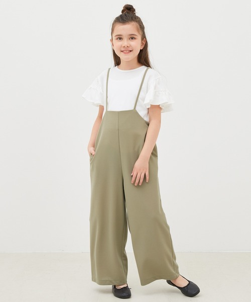 coca(coca)(コカ)の「キッズ 親子お揃いカットジョーゼットサロペットパンツ(サロペット/オーバーオール・キッズ・カーキ/ブラック・140/130/120)」の2枚目の写真
