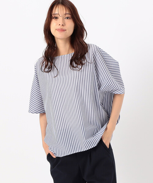 COMME CA ISM(コムサイズム)の「ストライプ柄 ニュアンス Tブラウス(シャツ/ブラウス・レディース・ブラック×ベージュ/ネイビー×ホワイト/ホワイト×グレー・FREE)」の9枚目の写真