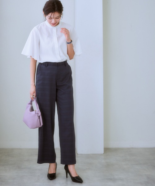 7days Life Styling（セブンデイズライフスタイリング）の「お手入れしやすいフレアスリーブブラウス（接触冷感・吸汗速乾・イージーケア・ＵＶ・ウォッシャブル）（シャツ/ブラウス・レディース・ネイビー系/オフホワイト/サックスブルー・LL/S/M/L）」の14枚目の写真