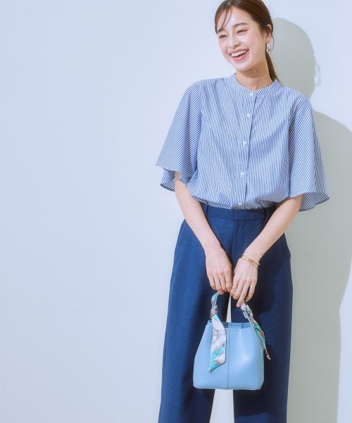 7days Life Styling（セブンデイズライフスタイリング）の「お手入れしやすいフレアスリーブブラウス（接触冷感・吸汗速乾・イージーケア・ＵＶ・ウォッシャブル）（シャツ/ブラウス・レディース・ネイビー系/オフホワイト/サックスブルー・LL/S/M/L）」の8枚目の写真