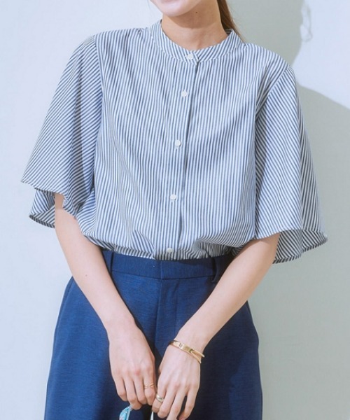 7days Life Styling（セブンデイズライフスタイリング）の「お手入れしやすいフレアスリーブブラウス（接触冷感・吸汗速乾・イージーケア・ＵＶ・ウォッシャブル）（シャツ/ブラウス・レディース・ネイビー系/オフホワイト/サックスブルー・LL/S/M/L）」の7枚目の写真