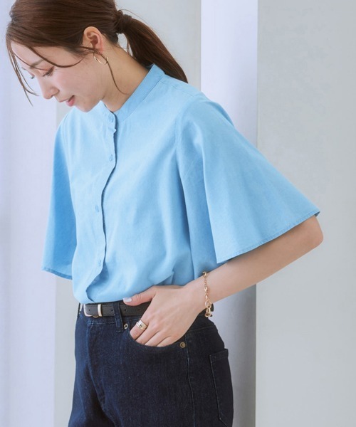 7days Life Styling（セブンデイズライフスタイリング）の「お手入れしやすいフレアスリーブブラウス（接触冷感・吸汗速乾・イージーケア・ＵＶ・ウォッシャブル）（シャツ/ブラウス・レディース・ネイビー系/オフホワイト/サックスブルー・LL/S/M/L）」の18枚目の写真