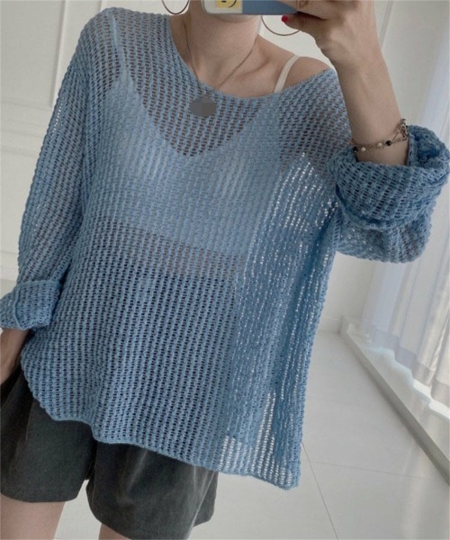 Ritzy(リッツィー)の「オーバーサイズ シアートップス(Tシャツ/カットソー・レディース・アイボリー/ピンク/ブルー/ブラック・FREE)」の18枚目の写真