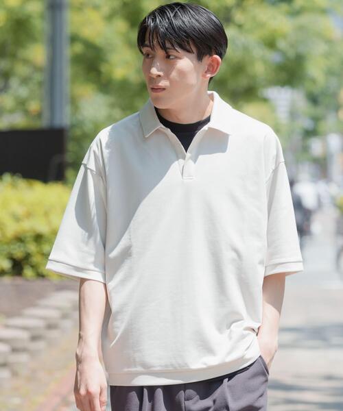 ITEMS URBANRESEARCH（アイテムズ アーバンリサーチ）の「リサイクルポンチ スキッパーポロシャツ（Tシャツ/カットソー・メンズ・ブラック/グリーン/オフホワイト・LARGE/MEDIUM）」の2枚目の写真