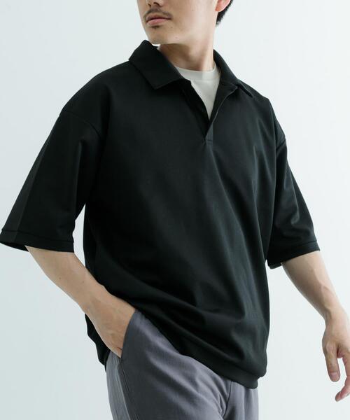 ITEMS URBANRESEARCH（アイテムズ アーバンリサーチ）の「リサイクルポンチ スキッパーポロシャツ（Tシャツ/カットソー・メンズ・ブラック/グリーン/オフホワイト・LARGE/MEDIUM）」の3枚目の写真