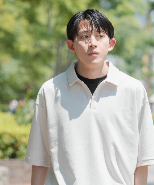 ITEMS URBANRESEARCH（アイテムズ アーバンリサーチ）の「リサイクルポンチ スキッパーポロシャツ（Tシャツ/カットソー・メンズ・ブラック/グリーン/オフホワイト・LARGE/MEDIUM）」の4枚目の写真