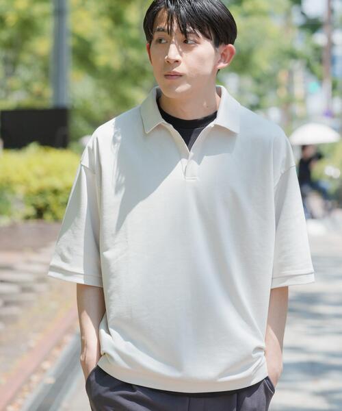 ITEMS URBANRESEARCH（アイテムズ アーバンリサーチ）の「リサイクルポンチ スキッパーポロシャツ（Tシャツ/カットソー・メンズ・ブラック/グリーン/オフホワイト・LARGE/MEDIUM）」の5枚目の写真