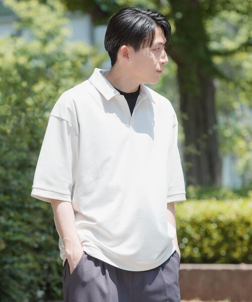 ITEMS URBANRESEARCH（アイテムズ アーバンリサーチ）の「リサイクルポンチ スキッパーポロシャツ（Tシャツ/カットソー・メンズ・ブラック/グリーン/オフホワイト・LARGE/MEDIUM）」の6枚目の写真