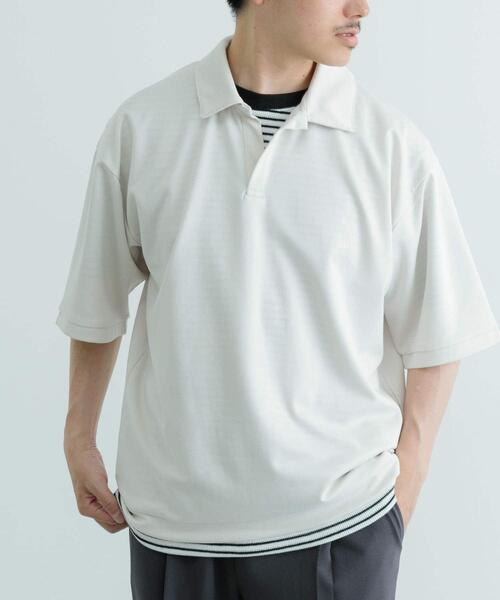 ITEMS URBANRESEARCH（アイテムズ アーバンリサーチ）の「リサイクルポンチ スキッパーポロシャツ（Tシャツ/カットソー・メンズ・ブラック/グリーン/オフホワイト・LARGE/MEDIUM）」の8枚目の写真