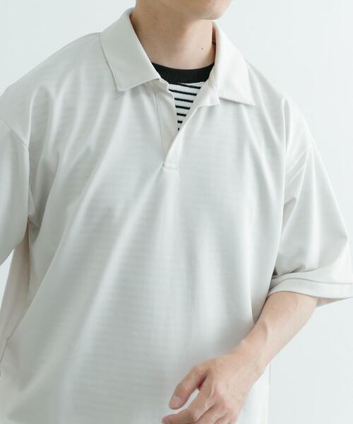 ITEMS URBANRESEARCH（アイテムズ アーバンリサーチ）の「リサイクルポンチ スキッパーポロシャツ（Tシャツ/カットソー・メンズ・ブラック/グリーン/オフホワイト・LARGE/MEDIUM）」の9枚目の写真