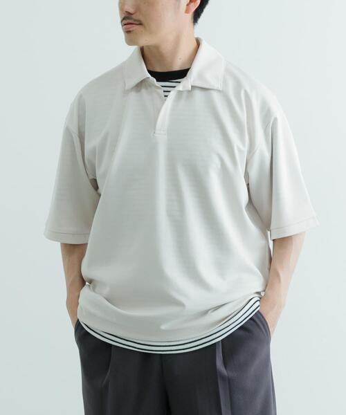 ITEMS URBANRESEARCH（アイテムズ アーバンリサーチ）の「リサイクルポンチ スキッパーポロシャツ（Tシャツ/カットソー・メンズ・ブラック/グリーン/オフホワイト・LARGE/MEDIUM）」の10枚目の写真