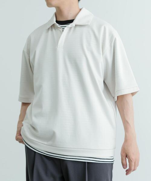 ITEMS URBANRESEARCH（アイテムズ アーバンリサーチ）の「リサイクルポンチ スキッパーポロシャツ（Tシャツ/カットソー・メンズ・ブラック/グリーン/オフホワイト・LARGE/MEDIUM）」の11枚目の写真