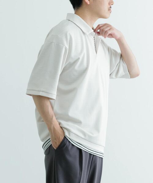 ITEMS URBANRESEARCH（アイテムズ アーバンリサーチ）の「リサイクルポンチ スキッパーポロシャツ（Tシャツ/カットソー・メンズ・ブラック/グリーン/オフホワイト・LARGE/MEDIUM）」の12枚目の写真