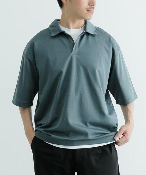 ITEMS URBANRESEARCH（アイテムズ アーバンリサーチ）の「リサイクルポンチ スキッパーポロシャツ（Tシャツ/カットソー・メンズ・ブラック/グリーン/オフホワイト・LARGE/MEDIUM）」の17枚目の写真