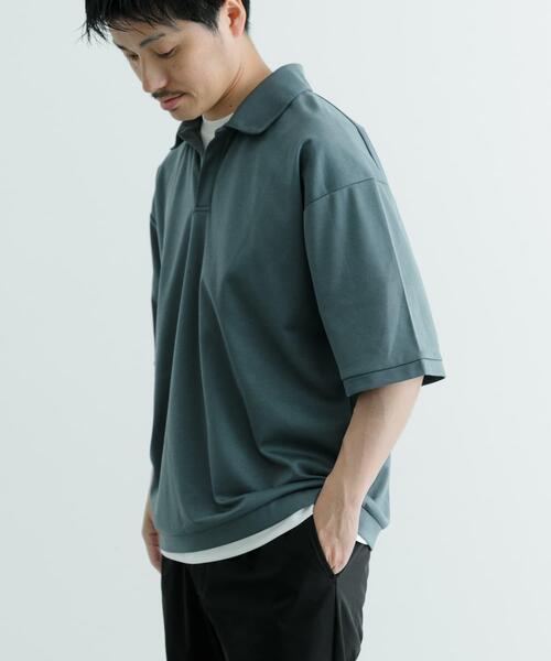 ITEMS URBANRESEARCH（アイテムズ アーバンリサーチ）の「リサイクルポンチ スキッパーポロシャツ（Tシャツ/カットソー・メンズ・ブラック/グリーン/オフホワイト・LARGE/MEDIUM）」の21枚目の写真