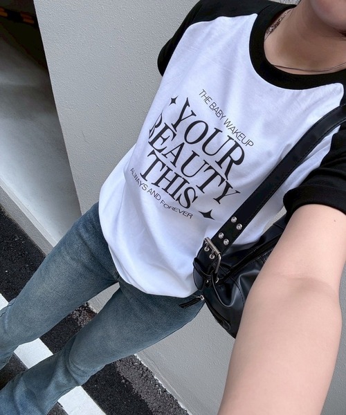 fiere(フィエール)の「デザインプリント ラグラン半袖Tシャツ(Tシャツ/カットソー・レディース・A/B/C/D・M/S/L/MEDIUM)」の4枚目の写真