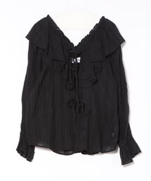 sara mallika（サラ マリカ）の「STRIPE JQD FRILL TOP（シャツ
