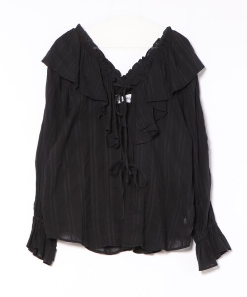sara mallika（サラ マリカ）の「STRIPE JQD FRILL TOP（シャツ