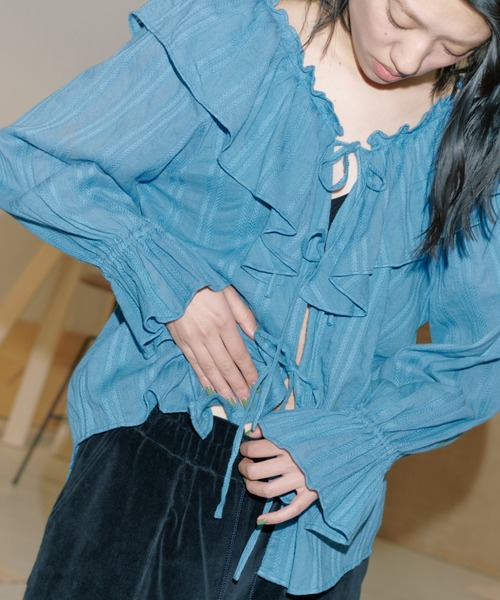 sara mallika（サラ マリカ）の「STRIPE JQD FRILL TOP（シャツ
