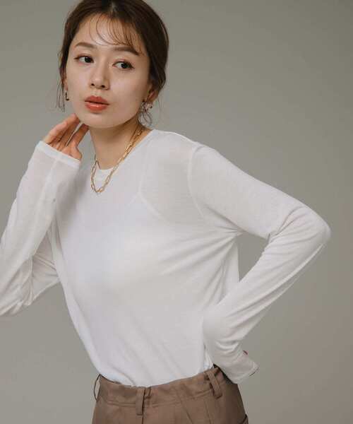 URBAN RESEARCH Sonny Label（アーバンリサーチサニーレーベル）の「シアークルーネックロングTシャツ（Tシャツ/カットソー・レディース・ピンク/オフホワイト/ブラック・FREE）」の2枚目の写真