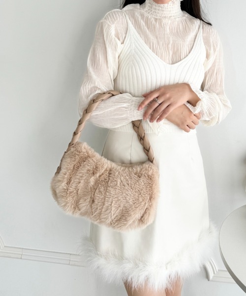セール】ブレイドハンドルフェイクファーバッグ（ショルダーバッグ