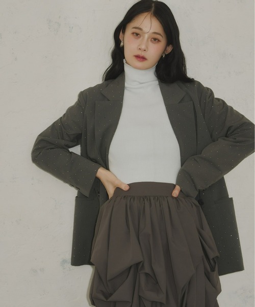 Olu.(オルドット)の「リブハイネックフレアニット(ニット/セーター・レディース・ブラック/その他/アイボリー/グレー/ベビーピンク/ブルー系その他・FREE)」の5枚目の写真