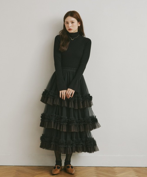 Olu.(オルドット)の「リブハイネックフレアニット(ニット/セーター・レディース・ブラック/その他/アイボリー/グレー/ベビーピンク/ブルー系その他・FREE)」の16枚目の写真