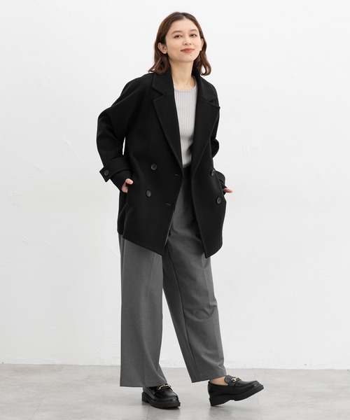 Honeys（ハニーズ）の「【抗菌防臭・静電気軽減】ピーコート（ピーコート・レディース・ダークブラウン/ネイビー/ダークベージュ/アイボリー/ブラック・S/M/L/LL）」の14枚目の写真