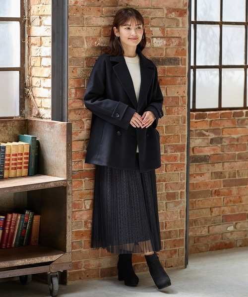 Honeys（ハニーズ）の「【抗菌防臭・静電気軽減】ピーコート（ピーコート・レディース・ダークブラウン/ネイビー/ダークベージュ/アイボリー/ブラック・S/M/L/LL）」の18枚目の写真