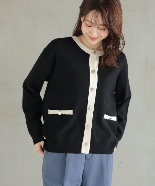 GLOBAL WORK(グローバルワーク)の「メルティクルーカーディガン/115918(カーディガン/ボレロ・レディース・ホワイト×ネイビー/ベージュ/ロイヤルブルー/レッド/ブラック×ホワイト/グレイッシュベージュ/オリーブ・LARGE/MEDIUM)」の20枚目の写真