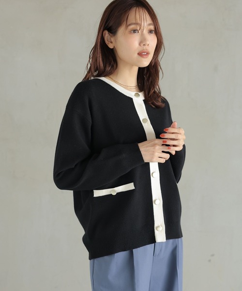 GLOBAL WORK(グローバルワーク)の「メルティクルーカーディガン/115918(カーディガン/ボレロ・レディース・ホワイト×ネイビー/ベージュ/ロイヤルブルー/レッド/ブラック×ホワイト/グレイッシュベージュ/オリーブ・LARGE/MEDIUM)」の21枚目の写真