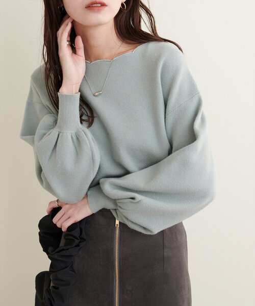 natural couture(ナチュラルクチュール)の「衿ぐり刺繍スカラップニット(ニット/セーター・レディース・ミント/モカ/グレイッシュベージュ/ブラック/オフホワイト/グレー・FREE)」の6枚目の写真