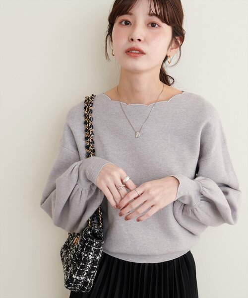 natural couture(ナチュラルクチュール)の「衿ぐり刺繍スカラップニット(ニット/セーター・レディース・ミント/モカ/グレイッシュベージュ/ブラック/オフホワイト/グレー・FREE)」の8枚目の写真