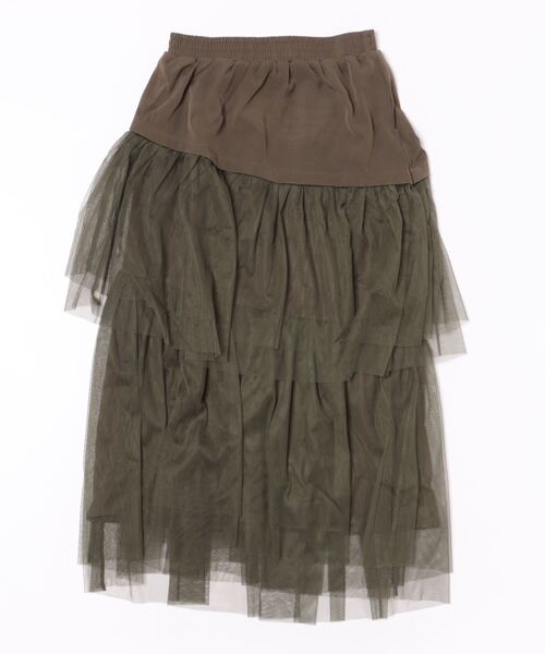Q（キュー）の「チュールティアードスカート（スカート・レディース・カーキ/グレー・MEDIUM）」の5枚目の写真