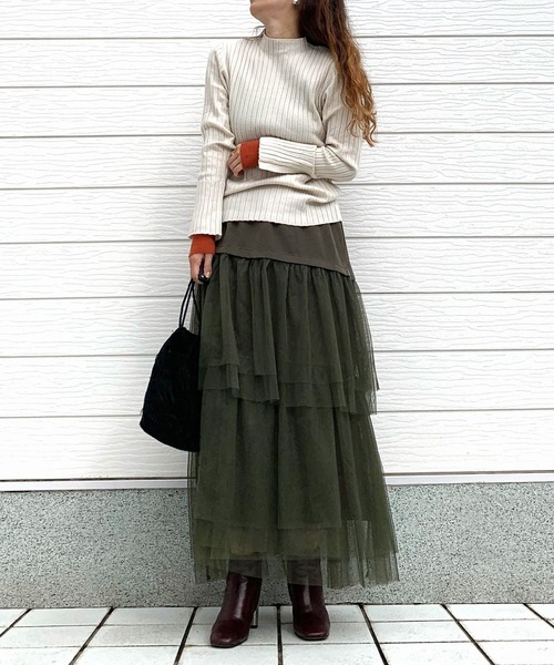Q（キュー）の「チュールティアードスカート（スカート・レディース・カーキ/グレー・MEDIUM）」の13枚目の写真