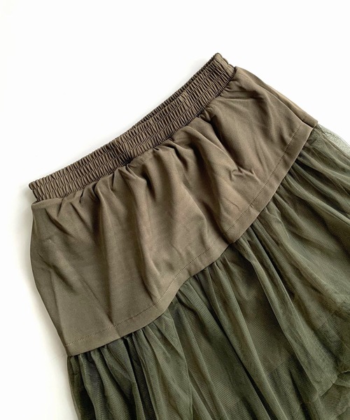 Q（キュー）の「チュールティアードスカート（スカート・レディース・カーキ/グレー・MEDIUM）」の6枚目の写真
