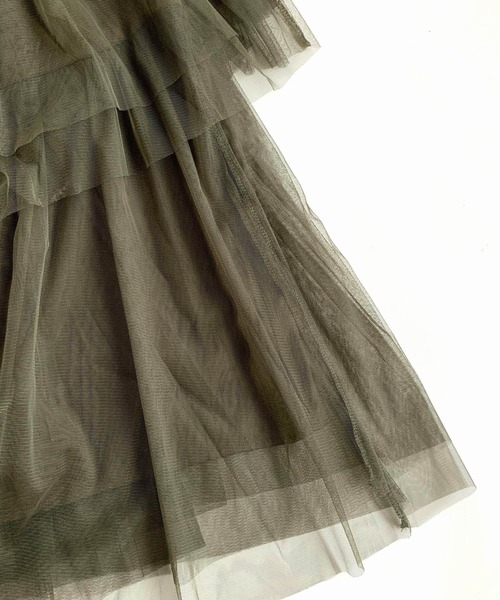 Q（キュー）の「チュールティアードスカート（スカート・レディース・カーキ/グレー・MEDIUM）」の8枚目の写真