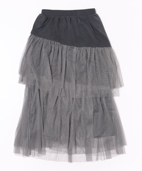 Q（キュー）の「チュールティアードスカート（スカート・レディース・カーキ/グレー・MEDIUM）」の3枚目の写真