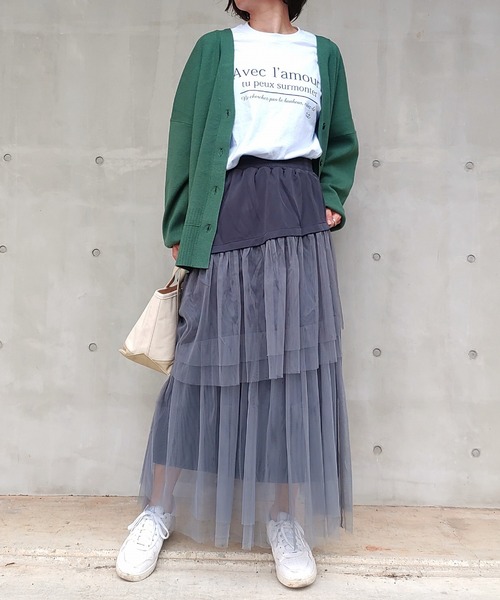 Q（キュー）の「チュールティアードスカート（スカート・レディース・カーキ/グレー・MEDIUM）」の11枚目の写真