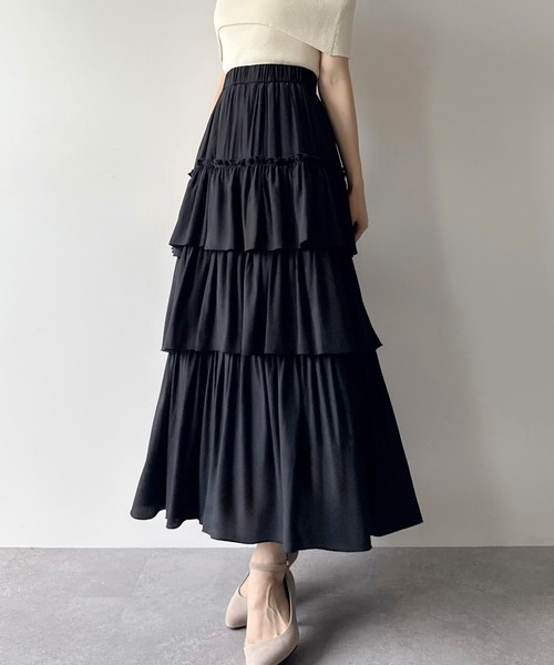 mipiarl（ミピアール）の「ハイウエストシフォンティアードスカート（スカート・レディース・ブラック/イエロー/ホワイト・SMALL/MEDIUM/LARGE）」の7枚目の写真