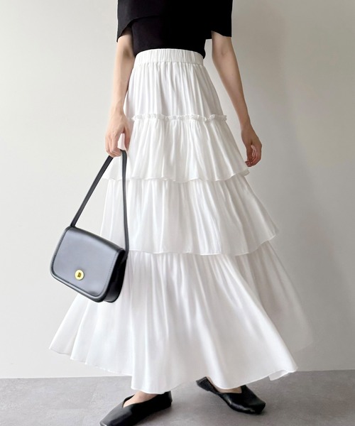 mipiarl（ミピアール）の「ハイウエストシフォンティアードスカート（スカート・レディース・ブラック/イエロー/ホワイト・SMALL/MEDIUM/LARGE）」の9枚目の写真