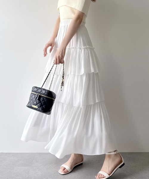 mipiarl（ミピアール）の「ハイウエストシフォンティアードスカート（スカート・レディース・ブラック/イエロー/ホワイト・SMALL/MEDIUM/LARGE）」の10枚目の写真