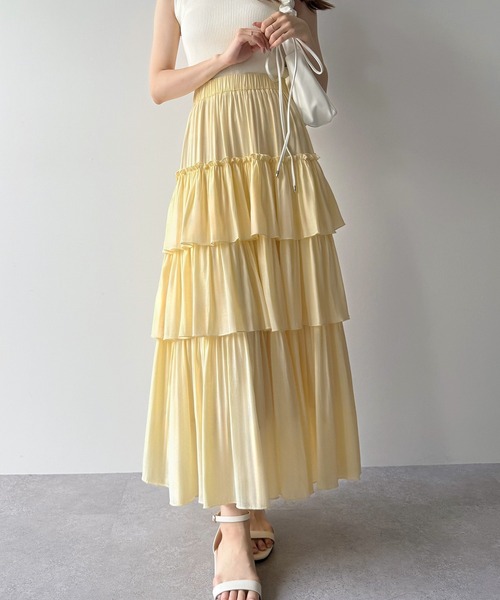 ハイウエストシフォンティアードスカート（スカート）｜mipiarl