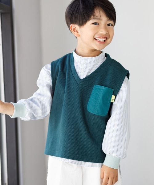 MAKE YOUR DAY(メイクユアデイ)の「ワッフルかぶりベスト■80~140cm(ベスト・キッズ・ダークグリーン/グレー・100/110/120/130/140/90)」の2枚目の写真