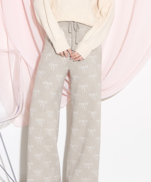tocco closet(トッコ クローゼット)の「【ZOZO限定】リボン柄ニットパンツ(その他パンツ・レディース・グレー/ブラック/ベージュ・M)」の2枚目の写真