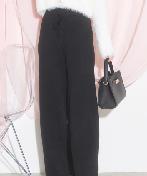 tocco closet(トッコ クローゼット)の「【ZOZO限定】リボン柄ニットパンツ(その他パンツ・レディース・グレー/ブラック/ベージュ・M)」の3枚目の写真