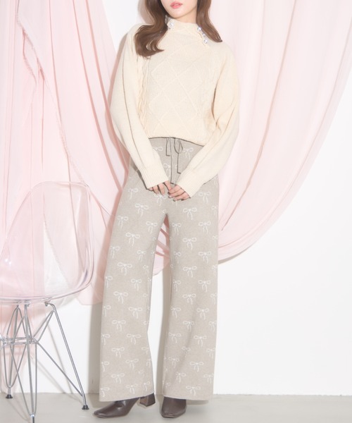 tocco closet(トッコ クローゼット)の「【ZOZO限定】リボン柄ニットパンツ(その他パンツ・レディース・グレー/ブラック/ベージュ・M)」の14枚目の写真