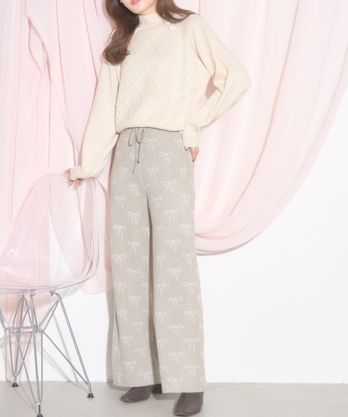 tocco closet(トッコ クローゼット)の「【ZOZO限定】リボン柄ニットパンツ(その他パンツ・レディース・グレー/ブラック/ベージュ・M)」の15枚目の写真