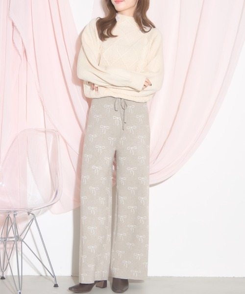 tocco closet(トッコ クローゼット)の「【ZOZO限定】リボン柄ニットパンツ(その他パンツ・レディース・グレー/ブラック/ベージュ・M)」の16枚目の写真