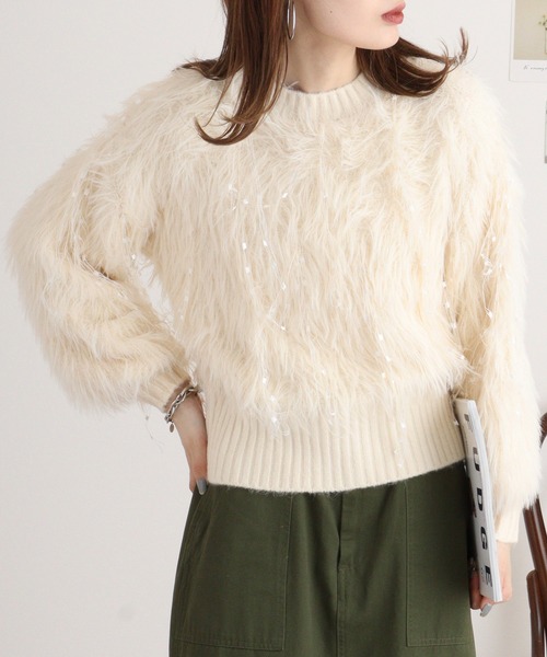 ニット セーター 「Fizz/フィズ」　レースミックスシャギーニット レディース Fizz/フィズ】 レースミックスシャギーニット（ニット/セーター